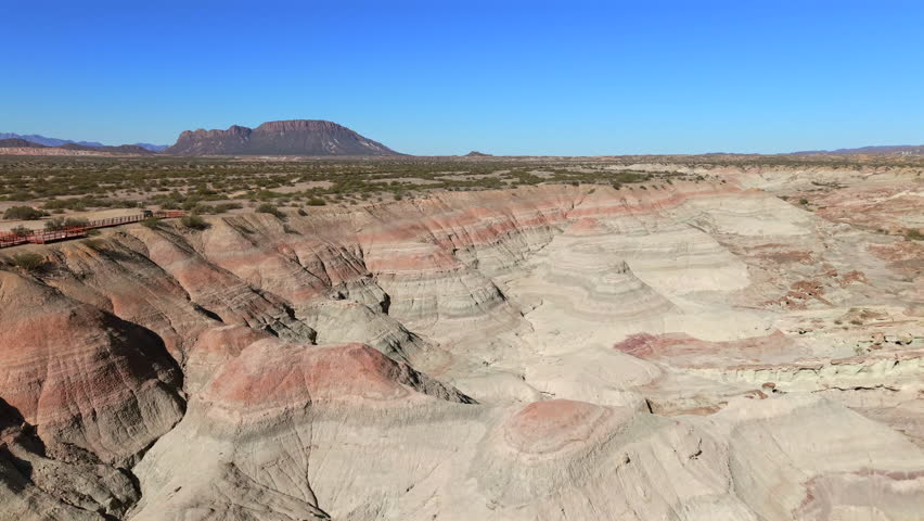 Colorful striped rocks and eroded hills of Valle Pintado, Ischigualasto Park, San Juan, Argentina.