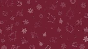 Christmas pattern seamless animation background featuring snowflakes, trees, and mistletoe on maroon backdrop. Suitable for holiday designs  cards, posters, social media graphics, and more. - Powered by Shutterstock - Get 15% off with code: PIKWIZARD15