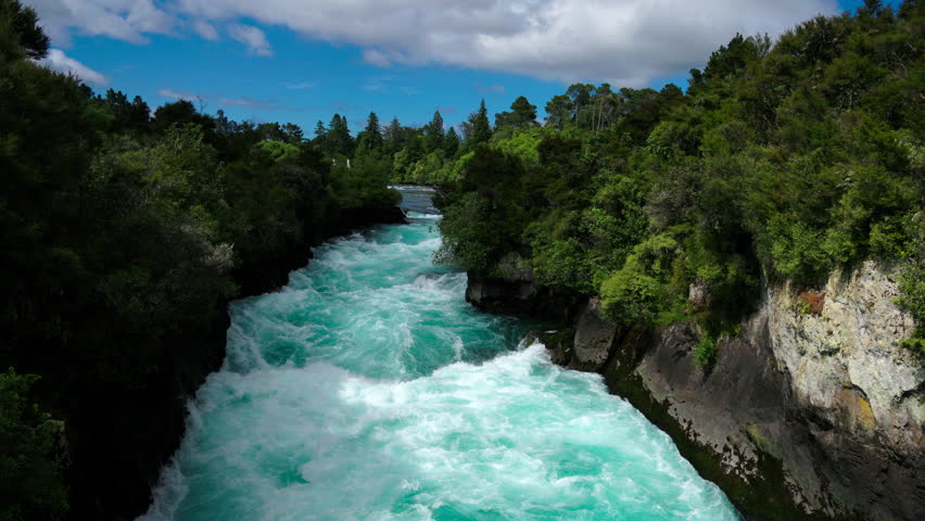 Powerful turquoise rapids at Huka Falls