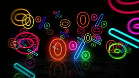 Zero percent sale discount neon symbol. Light color bulbs. 0 promotion offer abstract seamless and loopable concept. 3d flying through the tunnel animation. - Powered by Shutterstock - Get 15% off with code: PIKWIZARD15