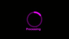 Animated loading circle with glowing neon purple progress indicator and text overlay saying processing on a dark black background digital animation abstract technology concept - Powered by Shutterstock - Get 15% off with code: PIKWIZARD15