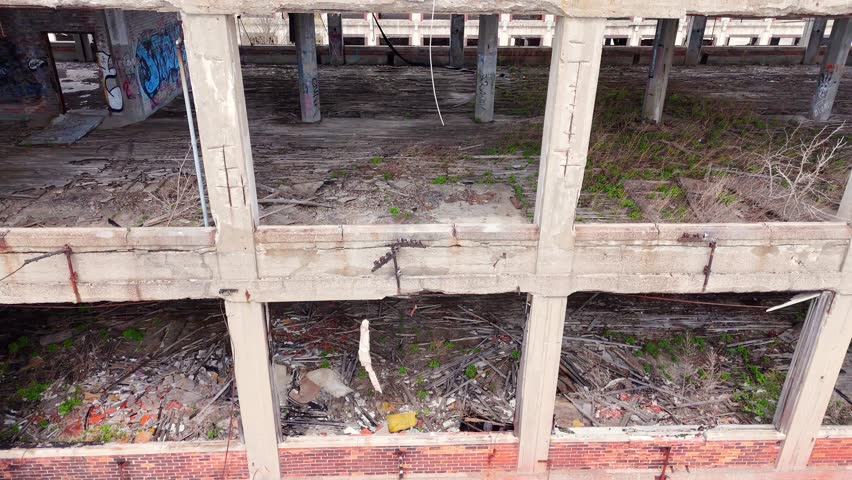 Partially demolished Packard car manufacturing plant in Detroit, Michigan, USA