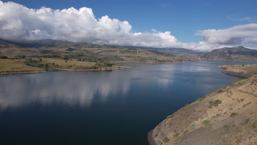 Blue River Reservoir, Colorado USA. Drone Shot of Lake and Landscape of Green Mountains