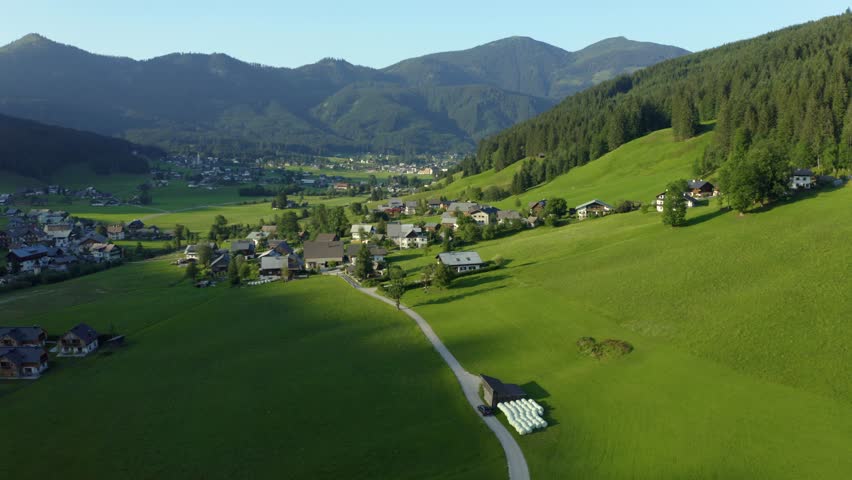 Aerial view of Filzmoos valley and Gosaukamm mountain range in Salzburg