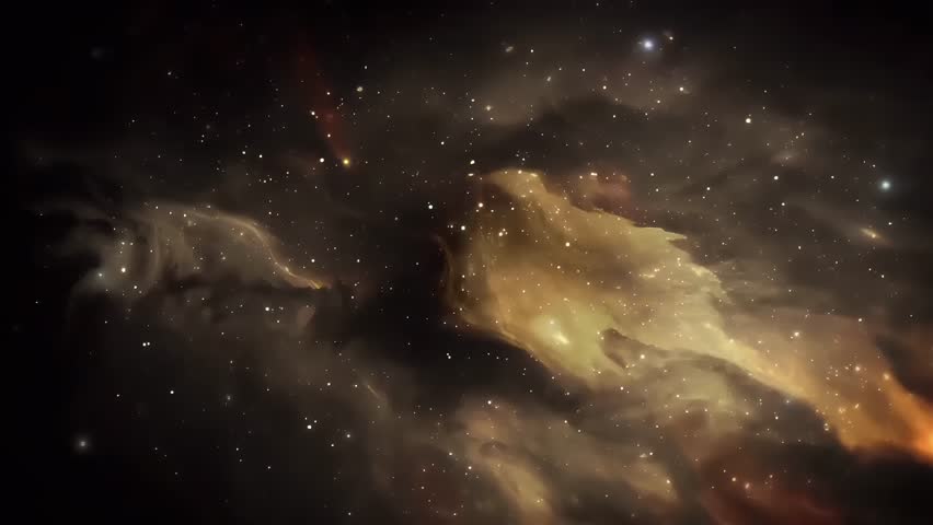 Stunning Nebula Cloud Formation with Stars, Golden Cosmic Dust and Space Exploration.