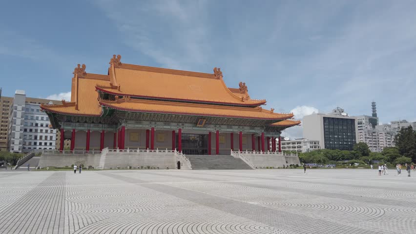 pannorama landscape view Chiang Kai Shek Memorial hall in Taipei City, Taiwan among sunny daytime.famous tourist landmark national monument in chinese style architecture of Taiwan