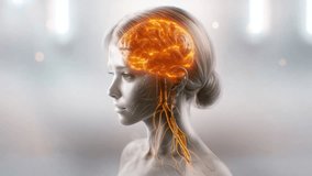 3D Artistic visualization of a woman's glowing brain and nervous system representing mental activity - Powered by Shutterstock - Get 15% off with code: PIKWIZARD15