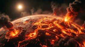 3D Volcanic planet erupting with lava and smoke during its early formation in the vast cosmos - Powered by Shutterstock - Get 15% off with code: PIKWIZARD15