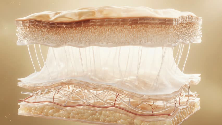Detailed 3d rendering showing the cross section and layers of human skin stretching and reforming