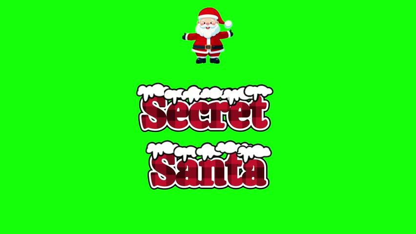 The words "Secret Santa" are written on a green background. The decorations and graphics are themed around the holiday.