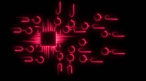 Red Neon Microchip and Circuitry on Black Background processor - Powered by Shutterstock - Get 15% off with code: PIKWIZARD15