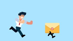 A businessman runs after a walking email envelope, symbolizing the pursuit of communication, messages, or business opportunities, on a blue background.

 - Powered by Shutterstock - Get 15% off with code: PIKWIZARD15