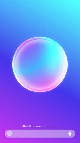 Smart AI personal assistant UI app screen animation, mobile artificial intelligence text to speech chatbot tool interface, abstract colorful gradient representing voice generation technology concept