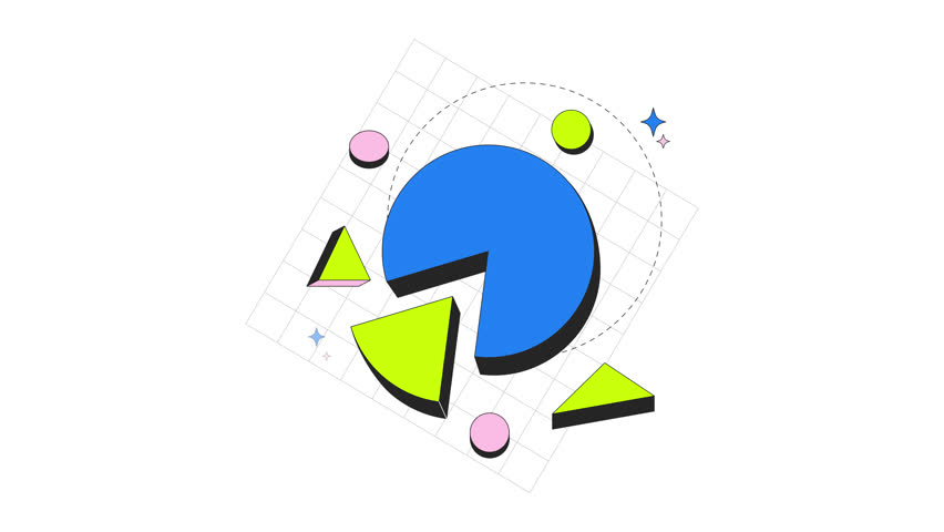Statistics and data visualization 2D onboarding ui animation. Exploded piechart. Analytics business. Pie chart with geometric shapes animated cartoon flat concept, app intro 4K video isolated on white