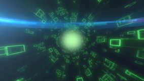 Glowing green digital tunnel with floating geometric shapes forming a dynamic sci-fi data vortex - Powered by Shutterstock - Get 15% off with code: PIKWIZARD15