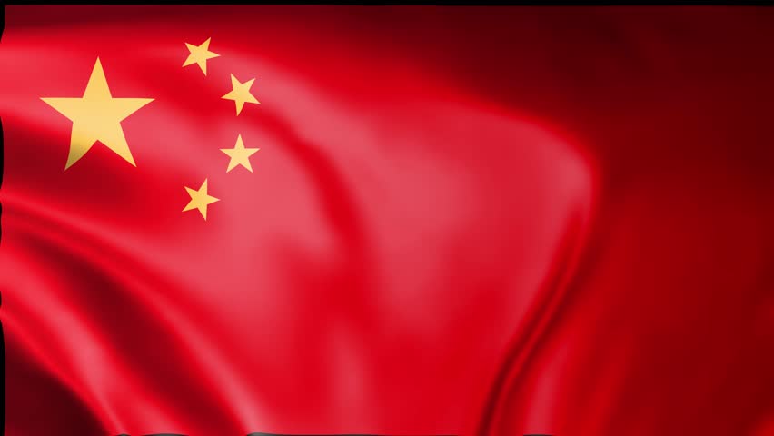 China flag cloth waving in wind animation isolated on black background