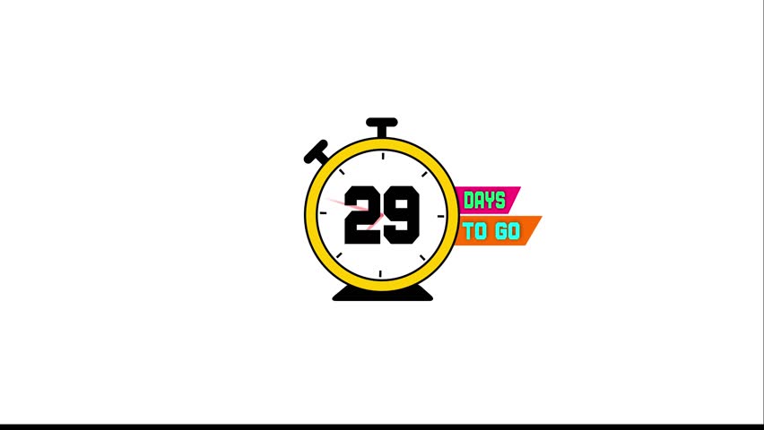 Major product release countdown: twenty nine days to go, shown with a bold clock icon in a high-impact retro cinema reel design
