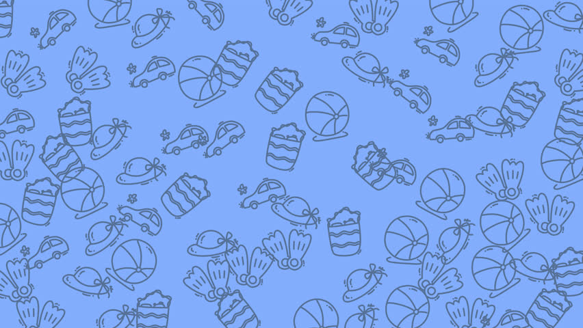 Drawings of summer things like hats, balls, and cars suitable for graphic design projects, social media posts, and summerthemed websites.