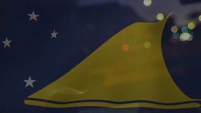 Phone moving causing yellow fin rising and curving across panel, 5 stars static, bokeh brightening. Abstract, motion, reflection, glassy, navy, glow, prism - Powered by Shutterstock - Get 15% off with code: PIKWIZARD15