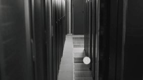 Server aisle receiving network ping, white nodes appearing and connecting to visualize traffic flow. Datacenter, corridor, rack, raisedfloor, cabling, circuitry, overlay - Powered by Shutterstock - Get 15% off with code: PIKWIZARD15