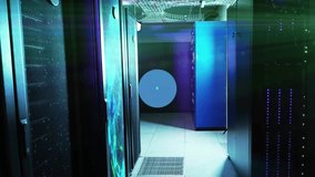 Central phone icon appearing, extending lines and spawning nodes, showing data linking across racks. Hardware, network, connectivity, datacenter, futuristic, corridor, blue - Powered by Shutterstock - Get 15% off with code: PIKWIZARD15