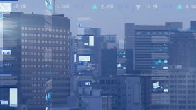 Translucent HUD overlay animating over city skyline after data pulse showing live financial data. Downtown, skyscrapers, layered, futuristic, analytics, charts, dashboards - Powered by Shutterstock - Get 15% off with code: PIKWIZARD15