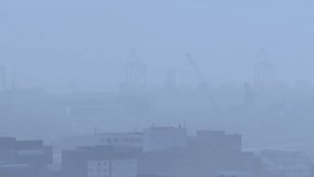 Grid appearing foggy port, red line drawing blue line rising dotted bars rising, visualizing trends. Dataviz, charts, overlay, translucent, cityscape, harbor, fog - Powered by Shutterstock - Get 15% off with code: PIKWIZARD15