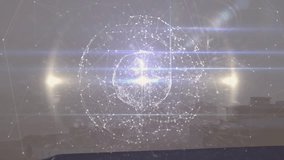 Faint network emerging, 3D sphere growing and pulsing while nodes spinning, showing data on glass. Holographic, lattice, wireframe, glow, flare, futuristic, urban - Powered by Shutterstock - Get 15% off with code: PIKWIZARD15