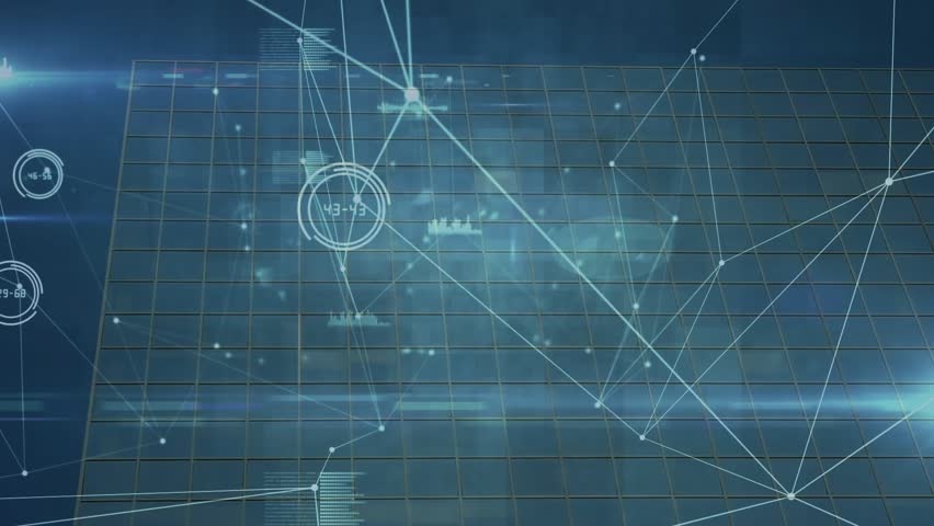 Upper-left marker glowing readout, network lines linking and pulsing, shifting to show data on grid. 3d, holographic, interface, dashboard, visualization, neon, futuristic - Powered by Shutterstock - Get 15% off with code: PIKWIZARD15