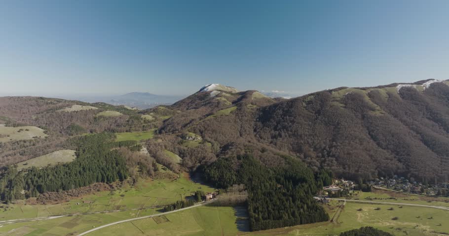 Aerial view of laceno lake mountains, Italy.