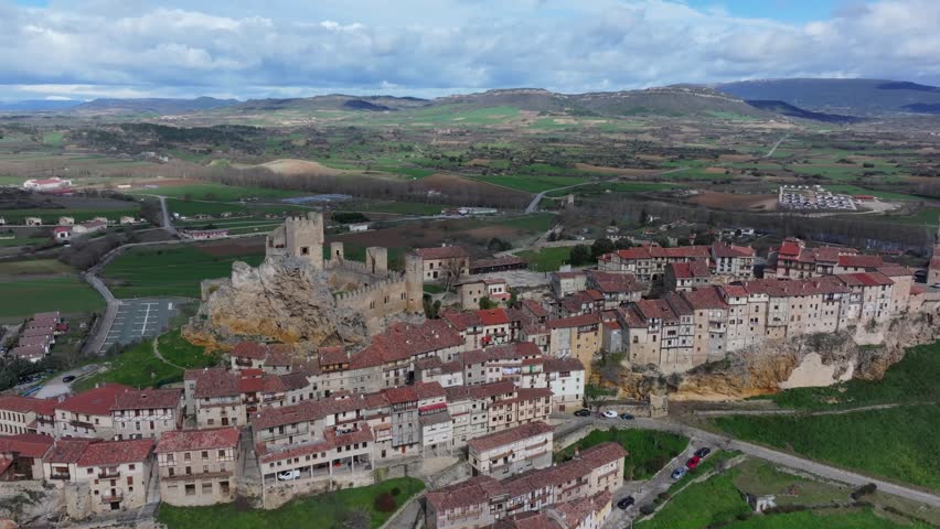 Aerial view of Frias cityscape with castle, Spain.