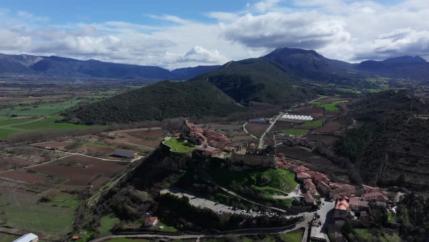 Aerial view of the Castle of Frias on a hill, Spain.