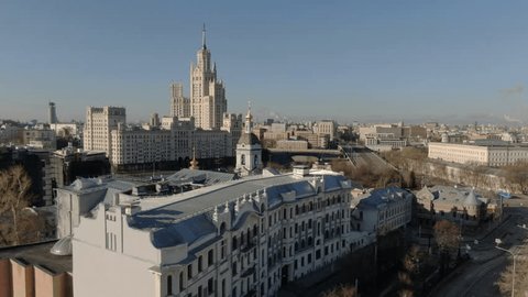 Drone Ascending over Riverside Skyline Historic Towers