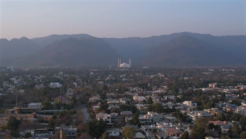 Aerial view of Faisal Mosque, Islamabad, Pakistan.