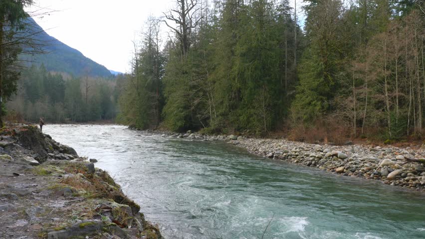 Chilliwack River during a fall season in Chilliwack, Fraser Valley, British Columbia, Canada