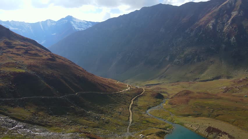 Aerial view of mountains and valley, Pakistan.