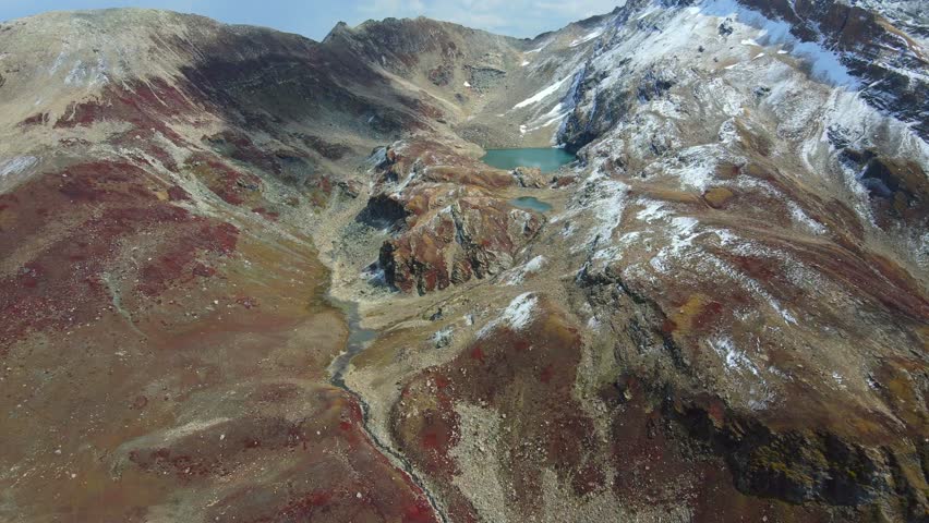 Aerial view of Ratti Gali lake surrounded by mountains, Pakistan.