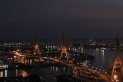 Bangkok Night Bridge Traffic Timelapse, Dynamic timelapse of illuminated bridge traffic over the Chao Phraya River at night. - Powered by Shutterstock - Get 15% off with code: PIKWIZARD15