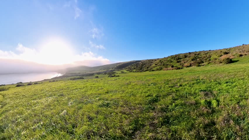 Panning to Views of the Pacific Ocean from Santa Rosa Island in Channel Islands National Park