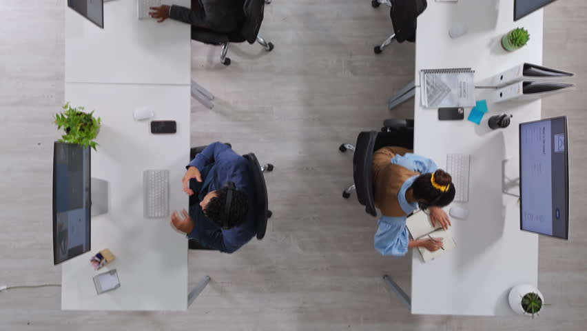 People, call center and above for contact, talk or customer support with pc at investment company. Men, women and consulting with coworking, voip headset and financial advisory services at agency - Powered by Shutterstock - Get 15% off with code: PIKWIZARD15