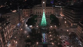 Establishing shot over Avenida dos Aliados in Porto showing the Christmas tree - Powered by Shutterstock - Get 15% off with code: PIKWIZARD15