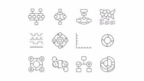 Animated diagrams line icons. Statistical charts of data processing animation set. Corporate analytics processes. Organization. Outline elements on white background. HD video with alpha channel - Powered by Shutterstock - Get 15% off with code: PIKWIZARD15