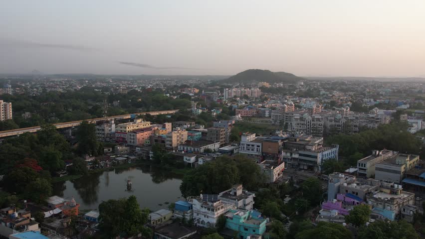 Drone shot of a charming Tier 2 Indian city