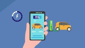 Electric Vehicle EV Charging Monitoring App: Remote Management and Battery Status on Smartphone cartoon animation - Powered by Shutterstock - Get 15% off with code: PIKWIZARD15