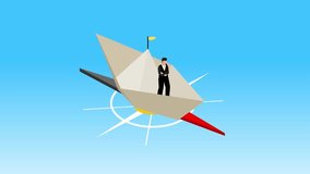 Business direction and leadership concept. Businessman standing in a paper boat that acts as a compass needle, symbolizing guidance, strategy, and successful navigation 3d animation cartoon - Powered by Shutterstock - Get 15% off with code: PIKWIZARD15