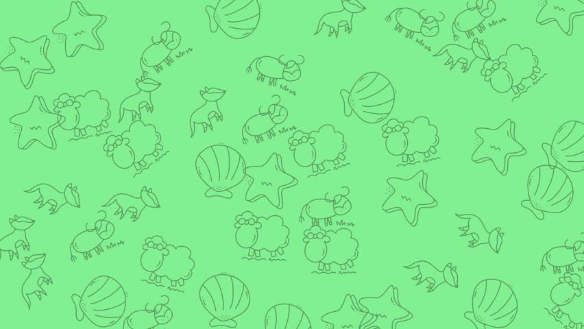 A soothing green background featuring seashells and starfish, perfect for summer designs and a touch of the ocean.