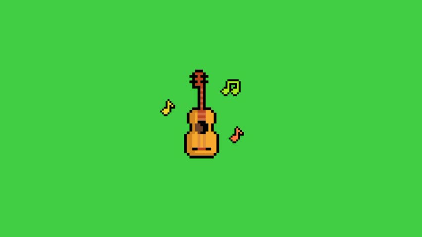 Animation of playing guitar, sstkparty, green background 