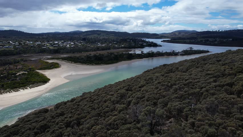 Carlton River And Beach In Tasmania, Australia - Aerial Drone Shot