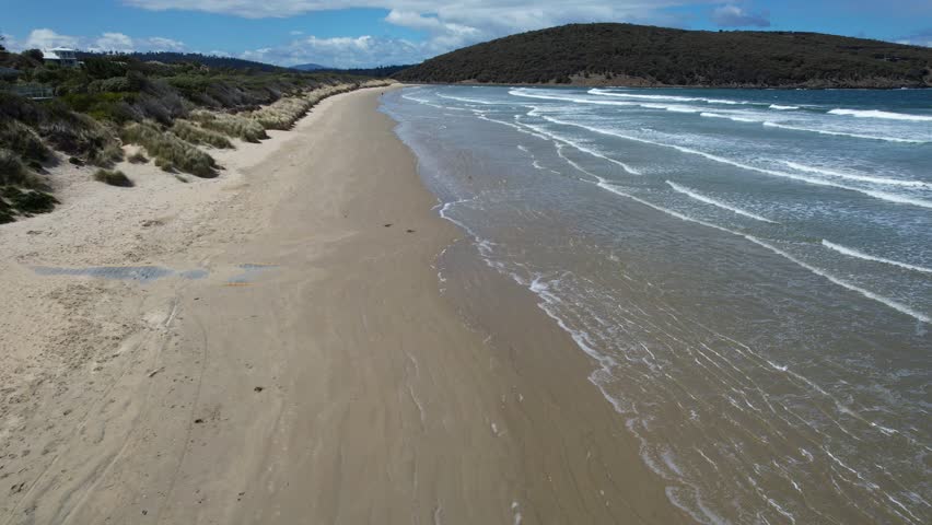 Scenic Coast Of Carlton Beach In Tasmania, Australia - Drone Shot