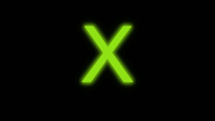 A glowing green neon letter 'X' pulses gently on a black background. Ideal for technology, gaming, futuristic, or concept-related projects needing a sharp visual focal point.